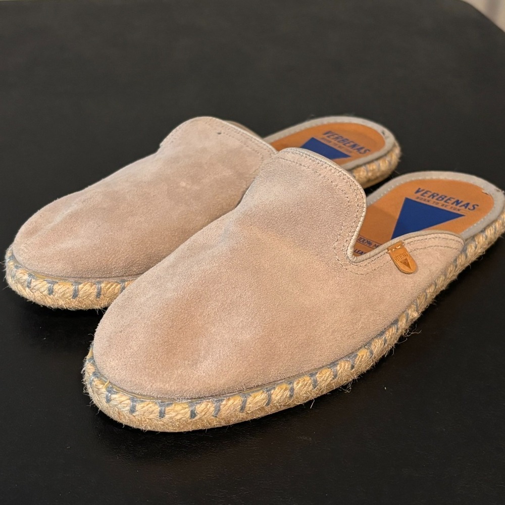 Verbenas Celia Taupe Suede Mule Espadrilles Womens 38/ 7.5 Leather Spain Classic